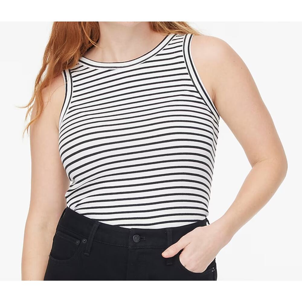 J Crew Factory | NWT | Striped ribbed tank top White Black | Sz S